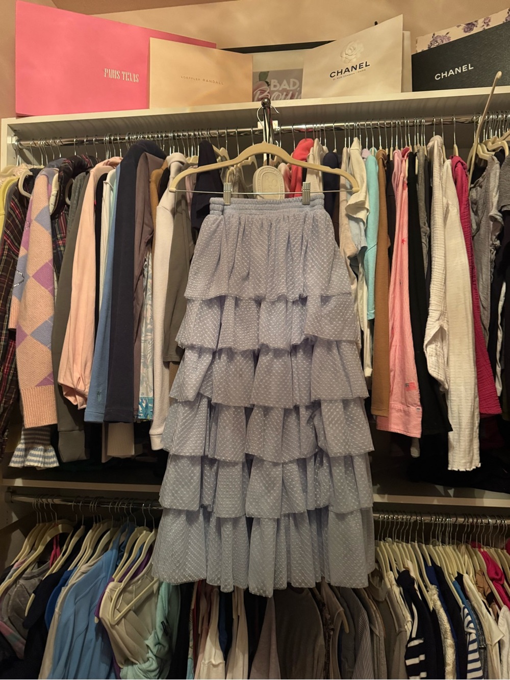Hill House Light Blue Tiered Maxi Skirt with Dotted Texture